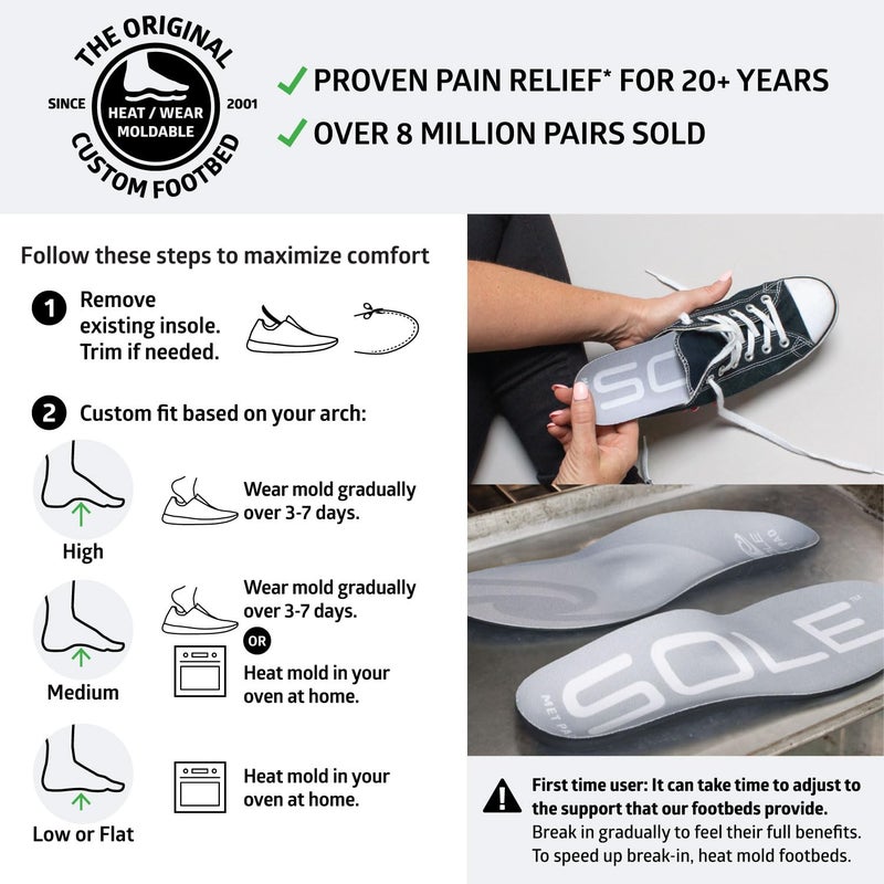 SOLE Active Thin + Met Pad Insoles - Custom Moldable Orthotic Support for Any Arch Type, Plantar Fasciitis Relief - Mens Size 8/Womens Size 10, 1 Pair - Image 5